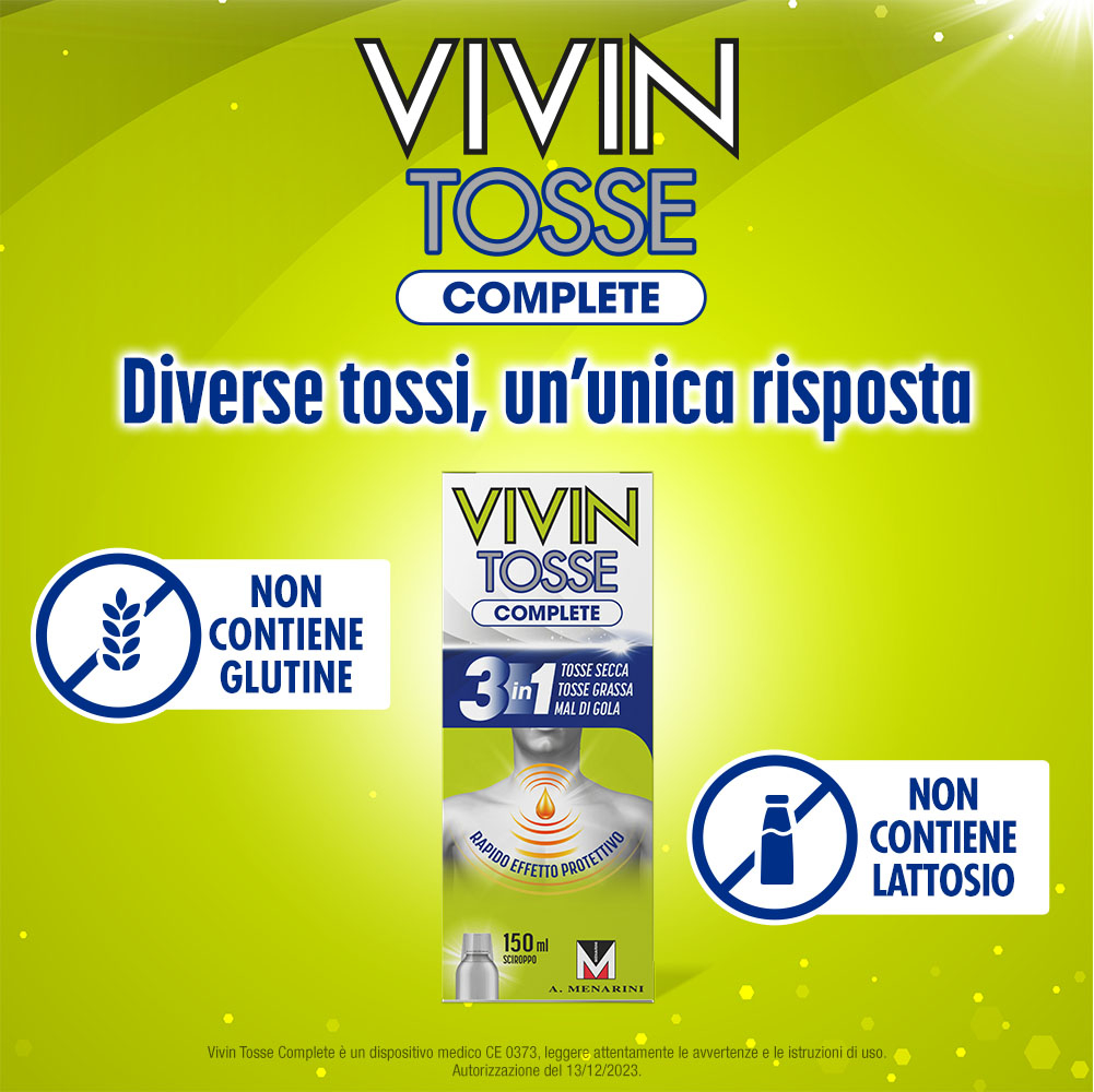 Vivin Tosse Complete 3in1 Tosse Secca, Grassa, Mal Di Gola Sciroppo 150 ml
