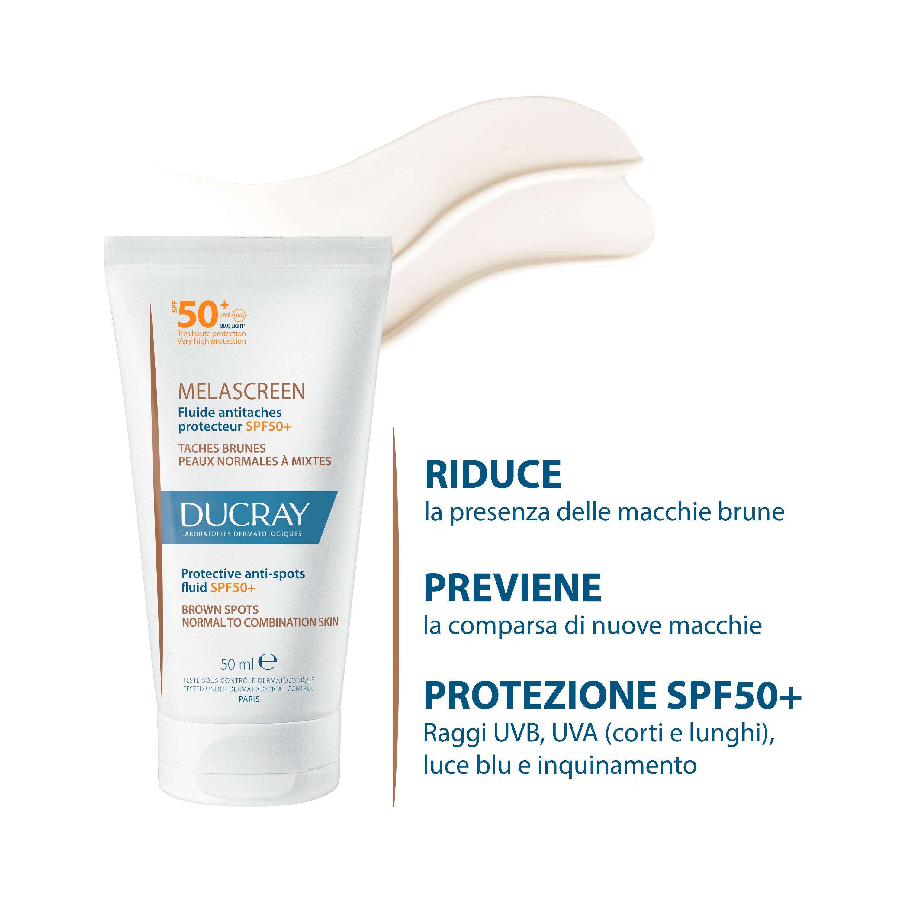 Ducray Melascreen - Fluido Anti-Macchie Protettivo SPF50+ Viso 50 ml