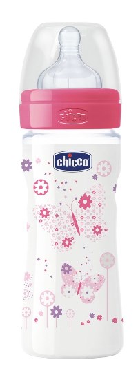 Chicco Biberon Well Being Polipropilene Silicone Girl 250 ml +2m