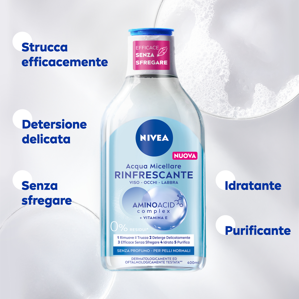 Nivea Micellair 5in1 Acqua Micellare Rinfrescante 400 ml, Detergente viso e occhi struccante