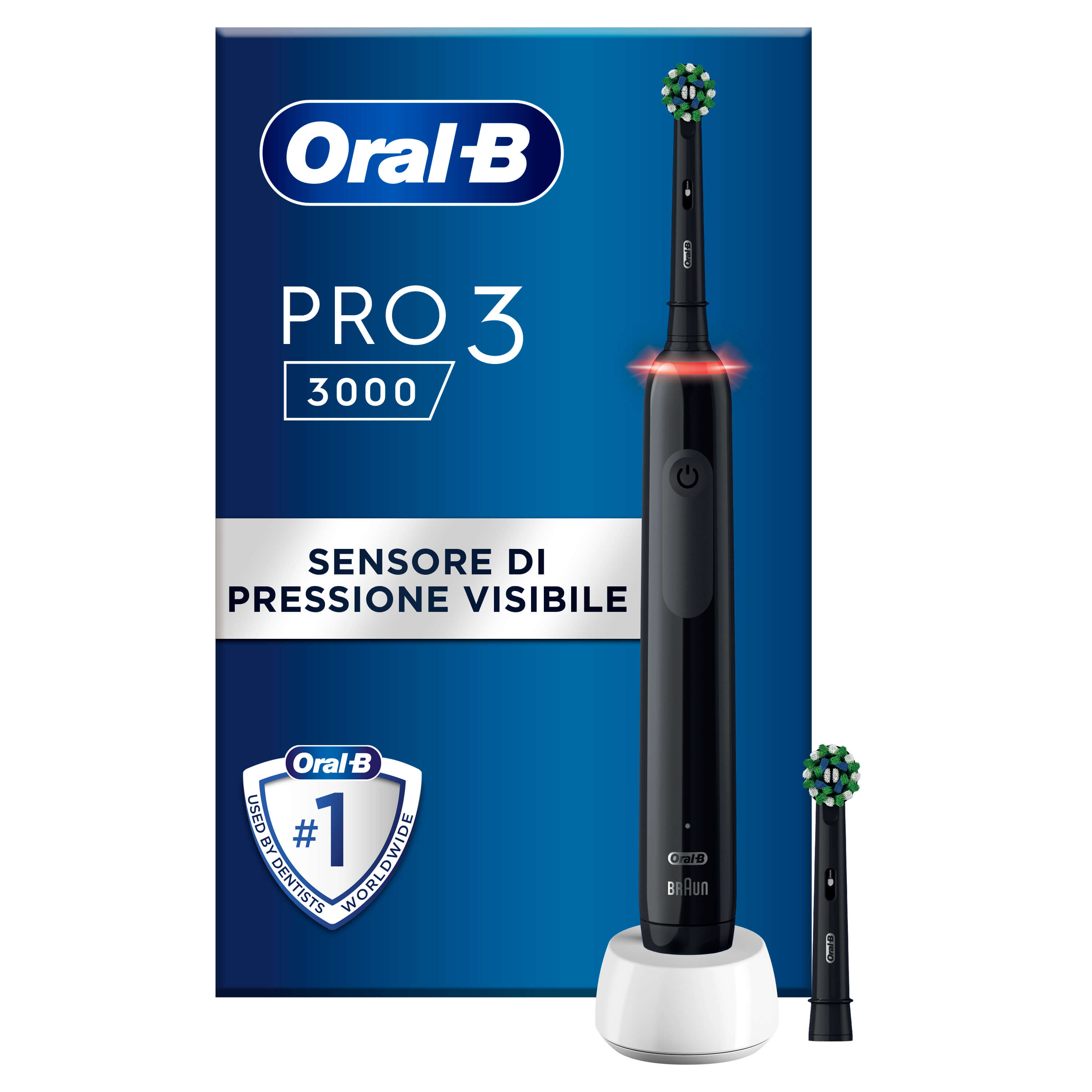 Oral-B Spazzolino Elettrico Ricaricabile Nero Pro3 3000, 2 Testine, 1 Spazzolino