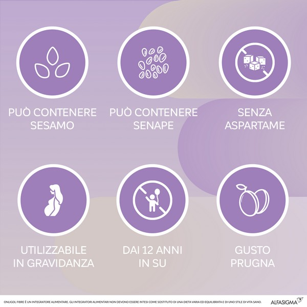 Onligol Fibre, integratore lassativo a base di fibre di Psyllium - utile in caso di stitichezza - Gusto Prugna 20 Bustine