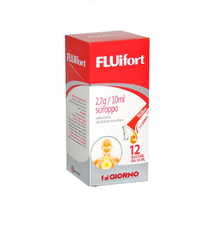 Fluifort Sciroppo - Mucolitico con  2,7 g/10 ml di Carbocisteina - 12 bustine monodose