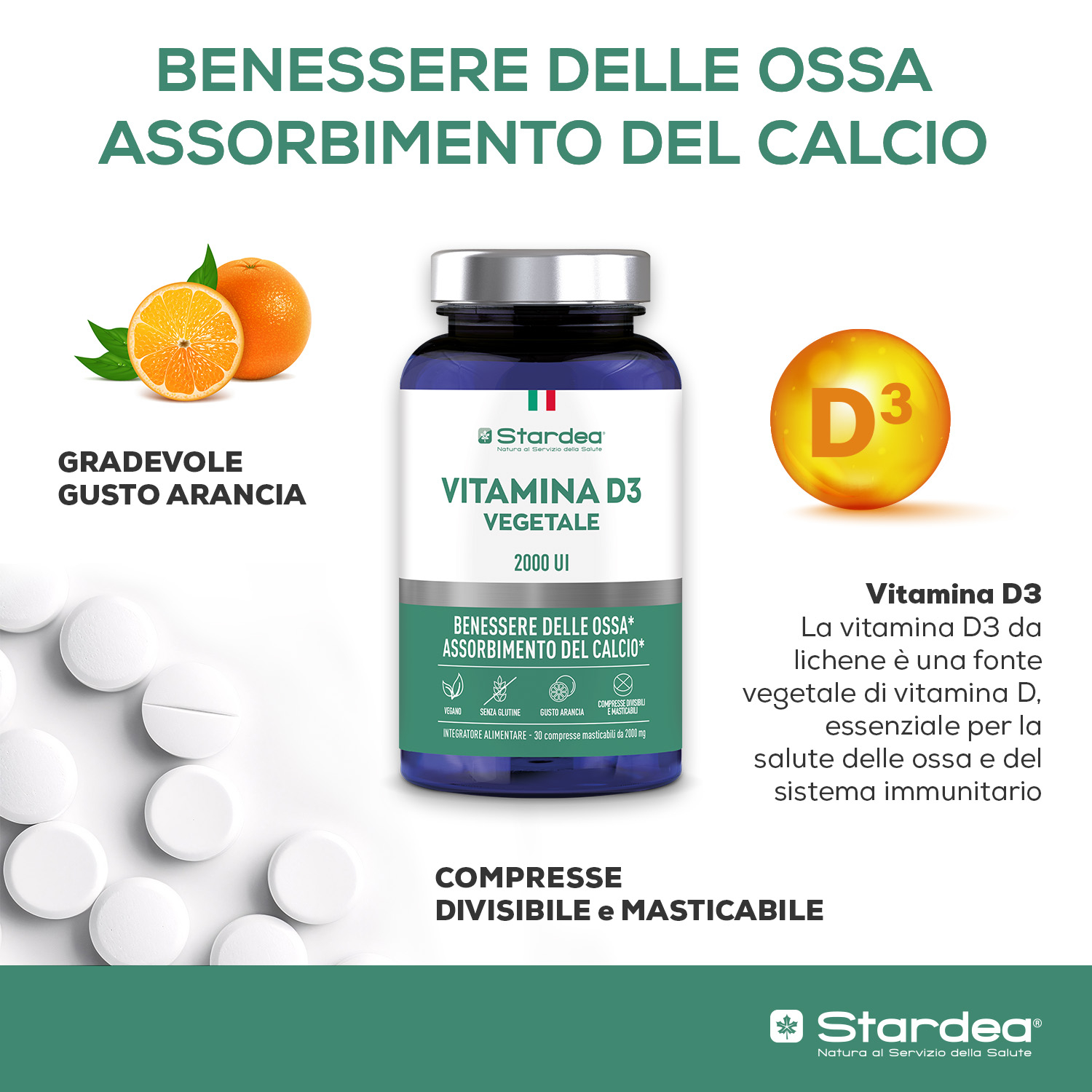 STARDEA VITAMINA D3 VEGETALE 2000 UI Compresse masticabili - INTEGRATORE ALIMENTARE 