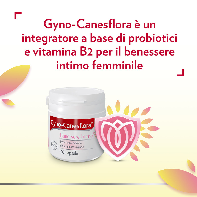 Gyno Canesflora Integratore alimentare per il benessere intimo femminile e il mantenimento della flora vaginale, con Vitamina B2 e lactobacilli, 30 capsule