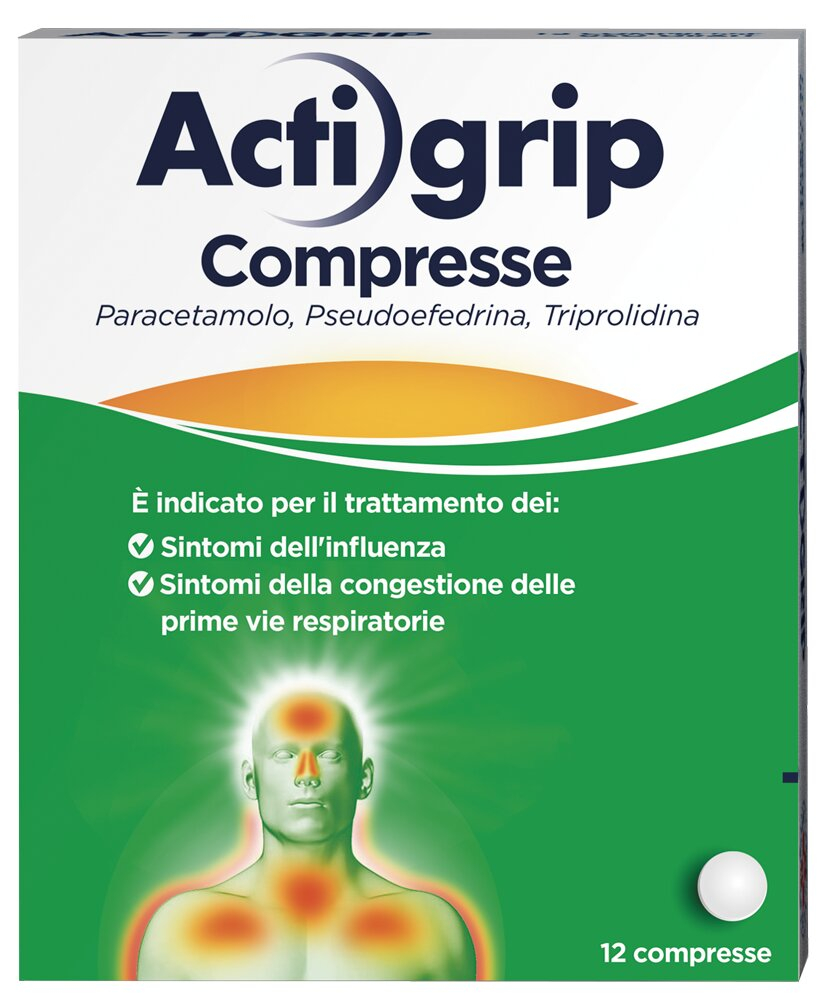 Actigrip 12 Compresse per Raffreddore Cefalea Mal di testa Febbre e Influenza