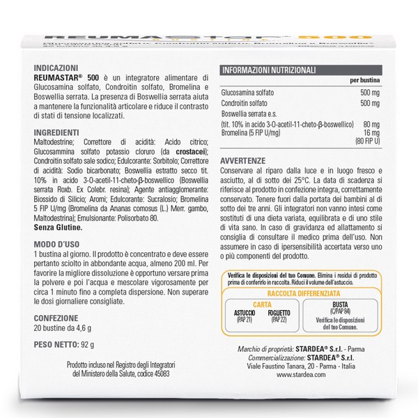 Stardea Reumastar 500 Integratore Funzionalità Articolare 20 Bustine