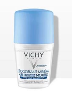Vichy Deodorante Mineral - Roll-on per pelle sensibile o depilata 50 ml efficace per 48 ore
