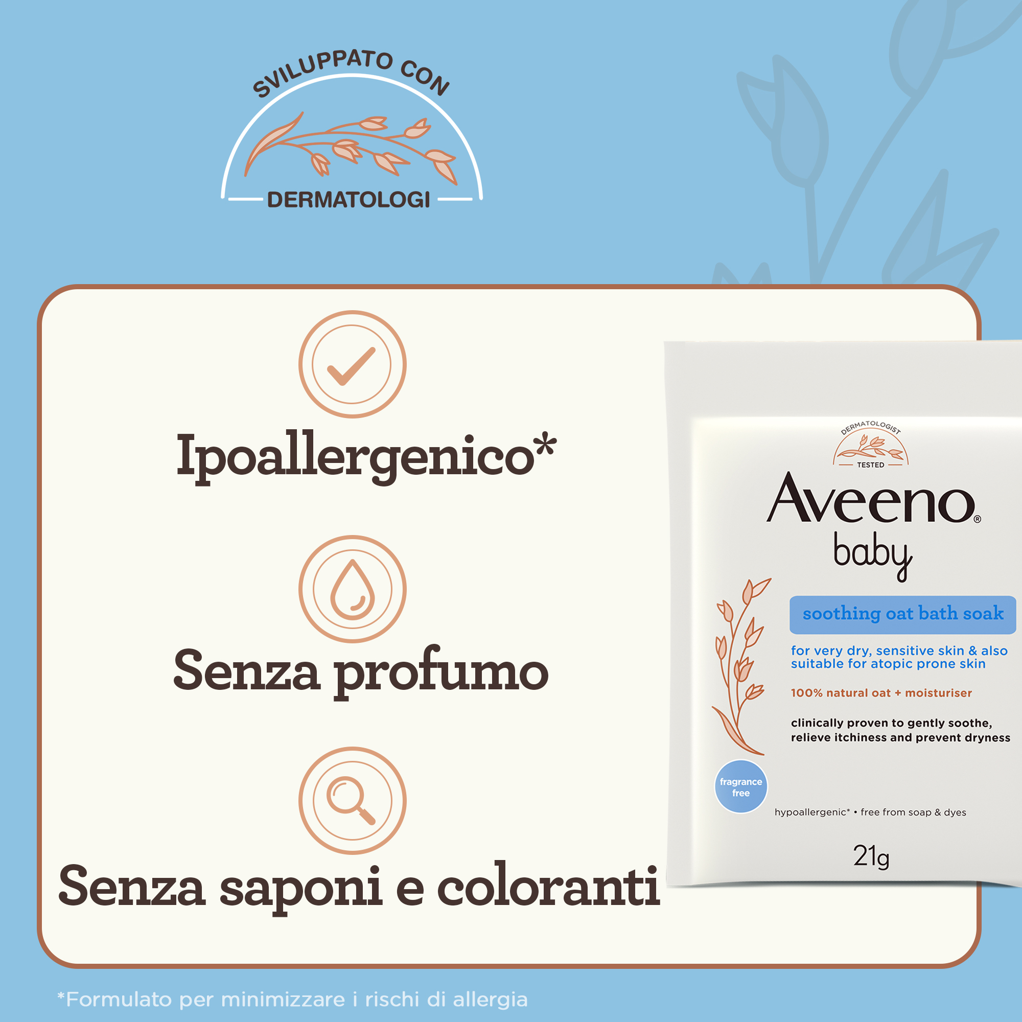 Aveeno Baby Sacchetti per Bagnetto Lenitivo all'Avena, per Pelli Delicate e Sensibili, 5 Sacchetti da 21 g