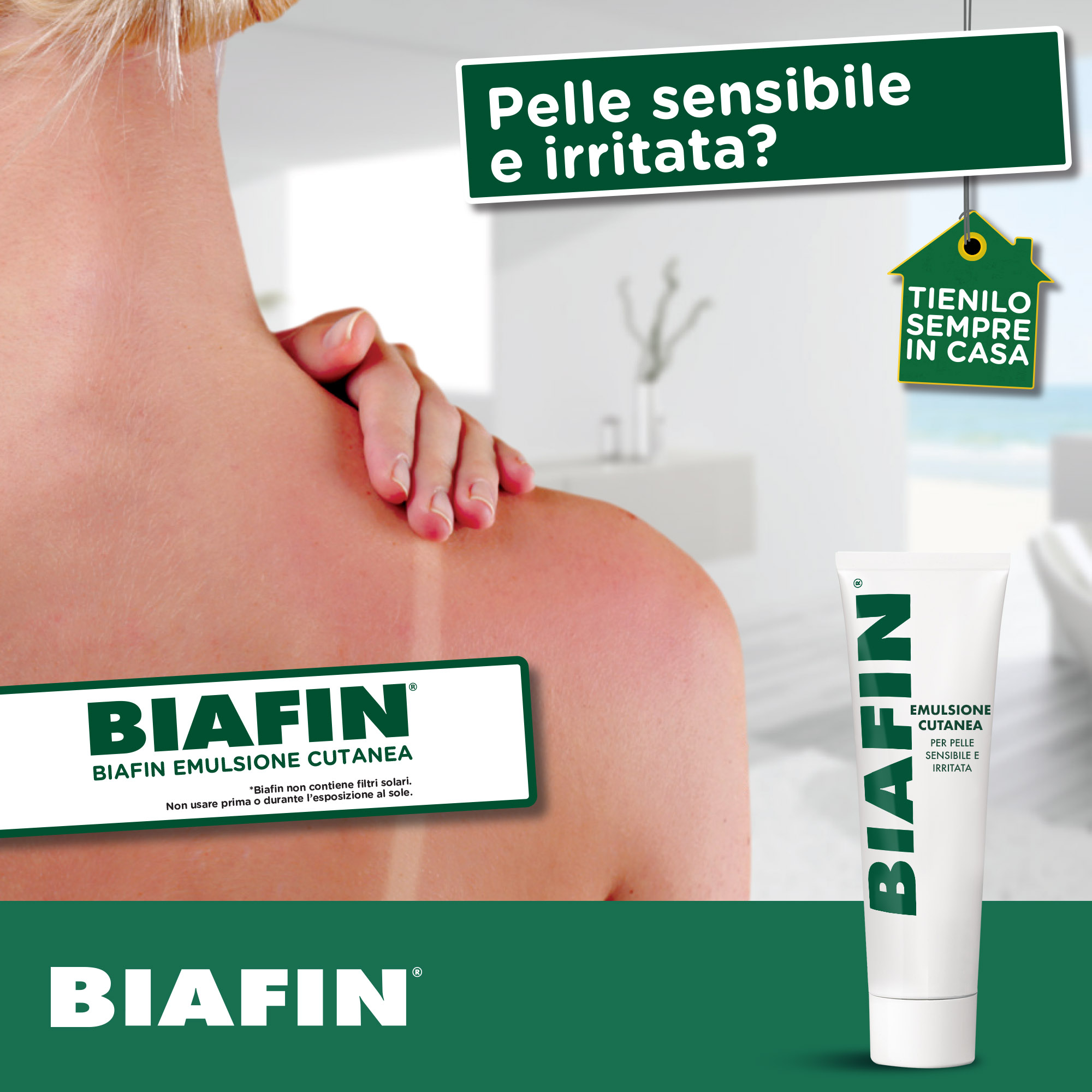 Biafin Emulsione Cutanea Idratante Lenitiva 100 ml, Crema scottature e pelle sensibile e irritata