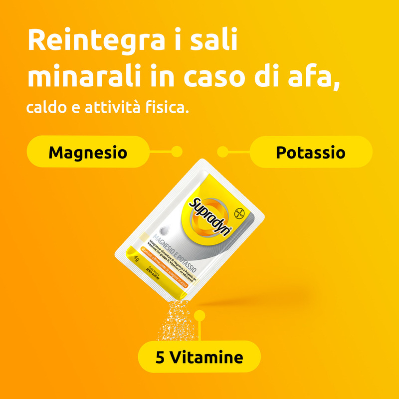 Supradyn Magnesio e Potassio, Edizione Limitata, Integratore completo  con Vitamine B, Vitamina C e Minerali, in caso di Caldo, Afa e Sport, Gusto Arancia, 24 + 24 Bustine
