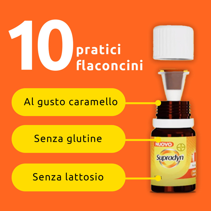 Supradyn Ricarica PRO B12 Integratore Adulti 50+ con Vitamina B12, Zinco e Probiotici Vivi per Energia e Sistema Immunitario, Gusto Caramello, 10 Flaconcini