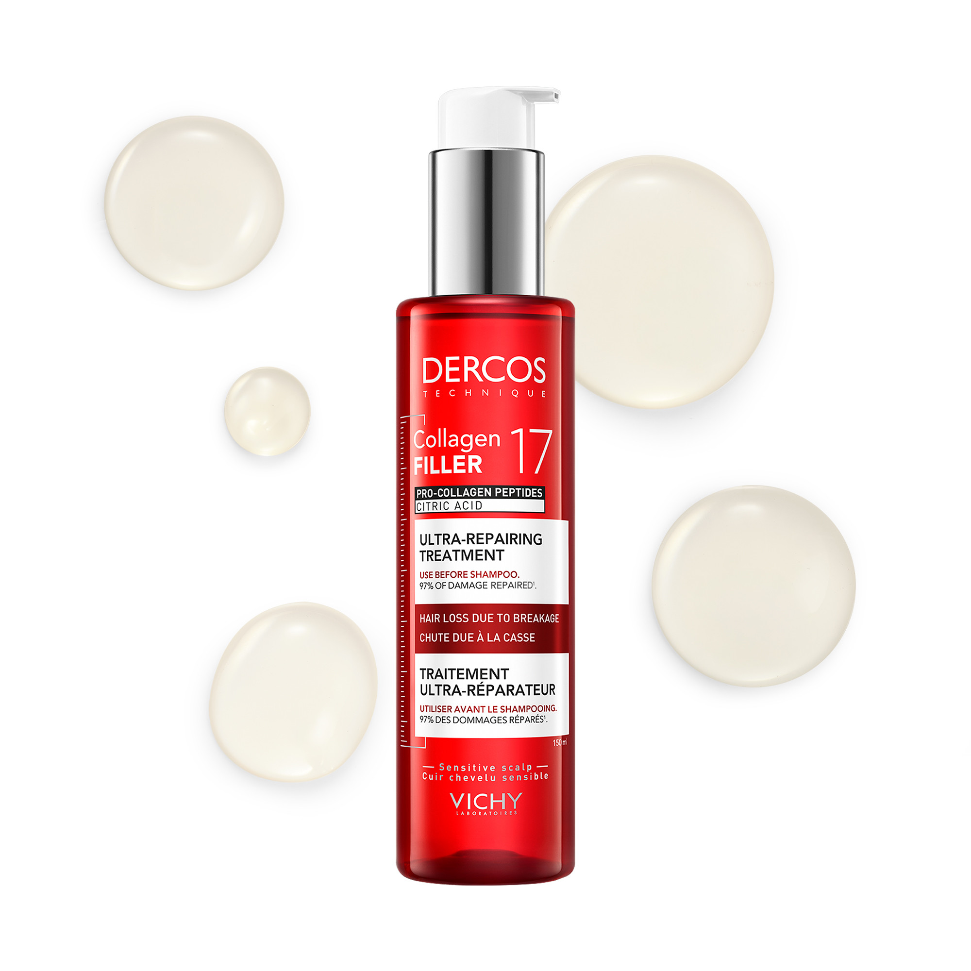 Vichy Dercos Collagen Filler 17 - Trattamento Pre-Shampoo Ultra-Riparatore 150 ml