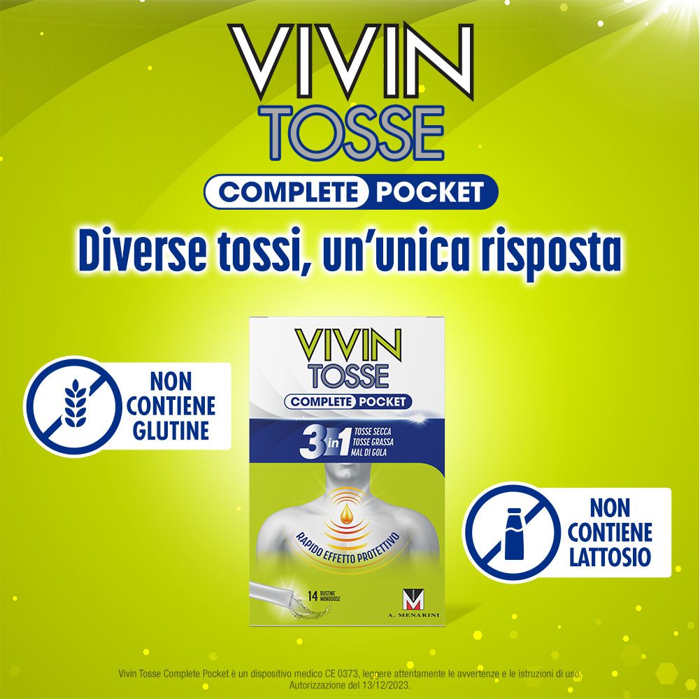 Vivin Tosse Complete 3in1 Pocket Tosse Secca, Grassa, Mal Di Gola 14 stickpack