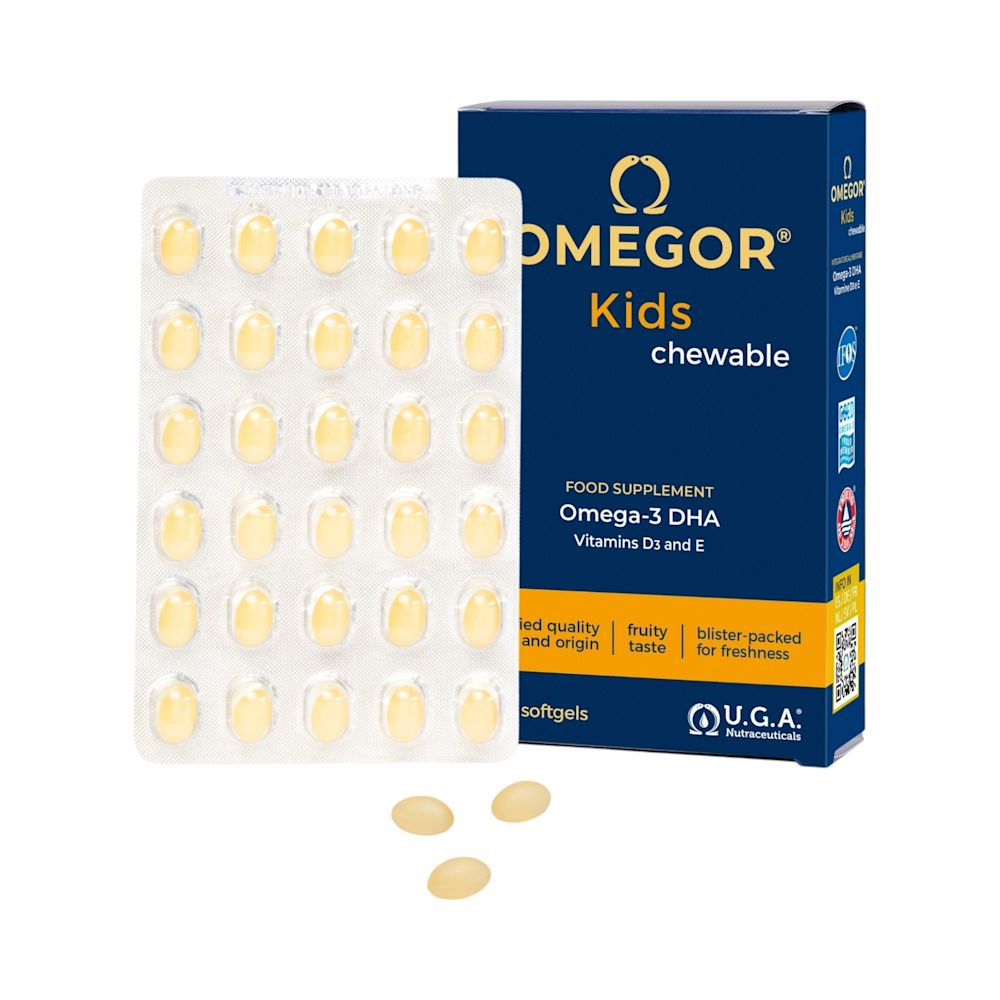 Omegor Kids - Integratore per lo sviluppo fisico ed intellettivo - gusto tutti frutti - 60 capsule masticabili