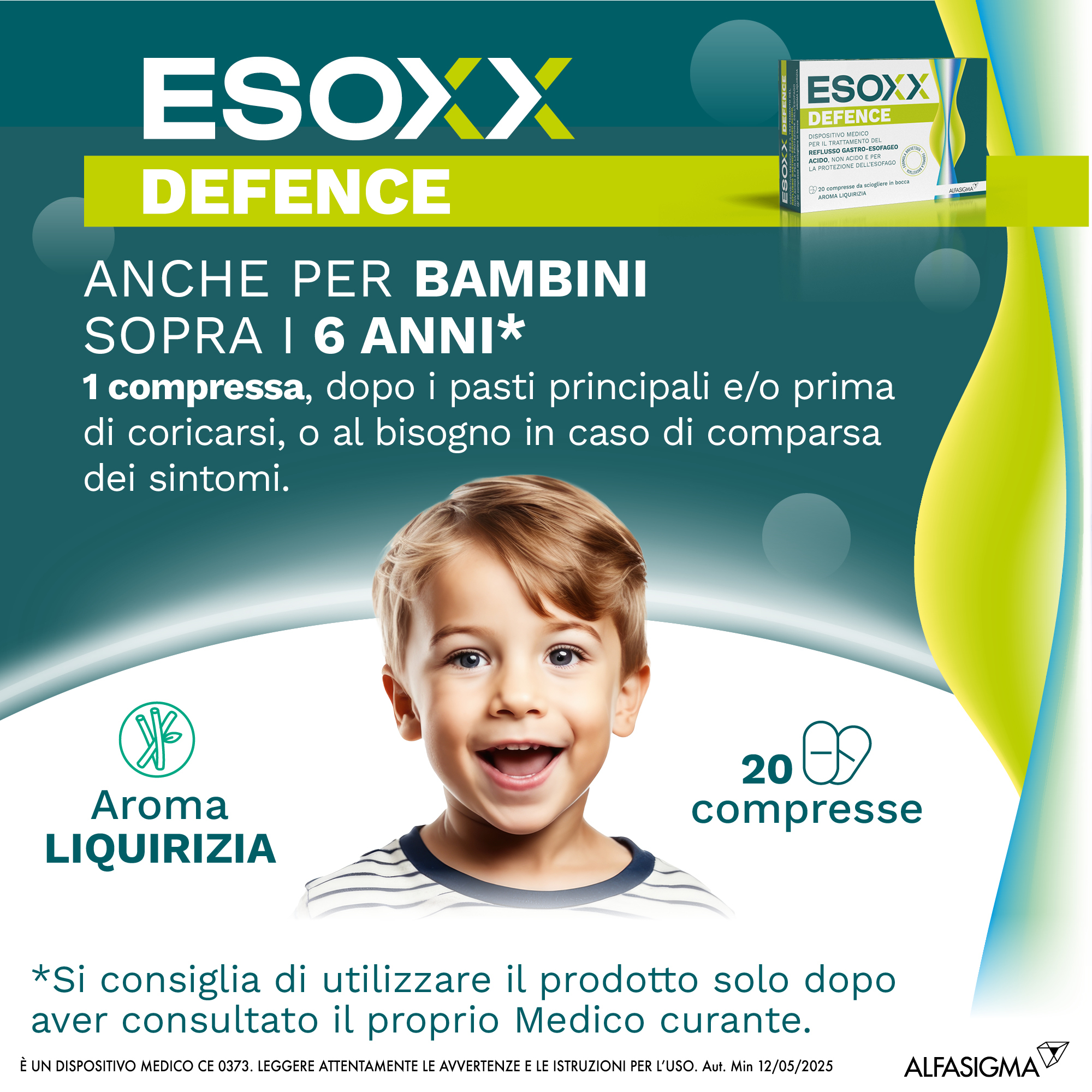 Esoxx Defence - dispositivo medico per sintomi da reflusso gastro esofageo, utile in caso di bruciore di stomaco -  20 compresse masticabili
