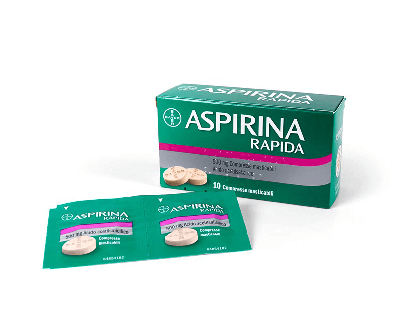 Aspirina Rapida Compresse, contro sintomi di Febbre, Influenza e per Dolori Mestruali,Reumatici e Muscolari, con 500mg di Acido Acetilsalicilico, 10 Compresse Masticabili 