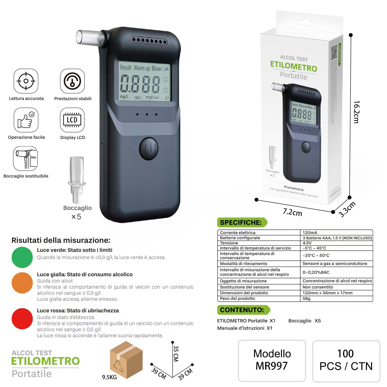 MULIN ALCOL TEST ETILOMETRO PORTATILE