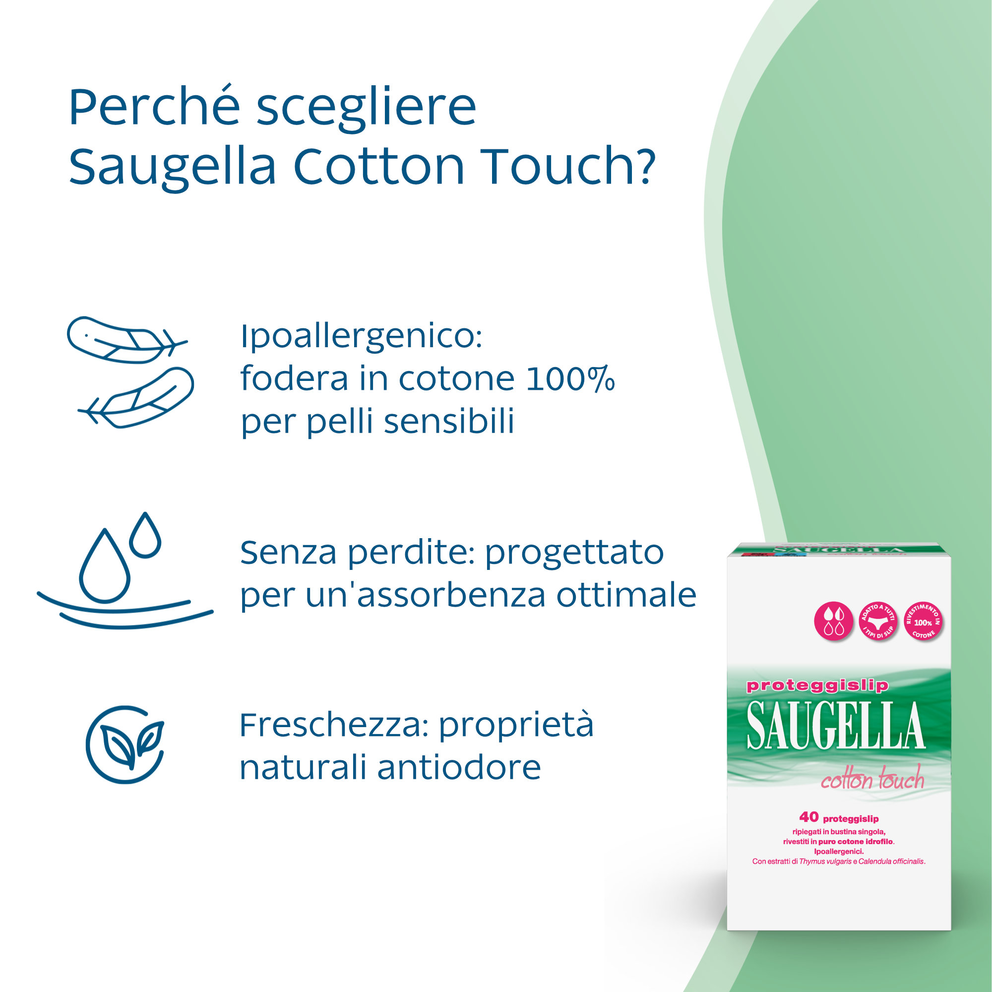 Saugella Cotton Touch - Proteggi Slip - 40 Pezzi