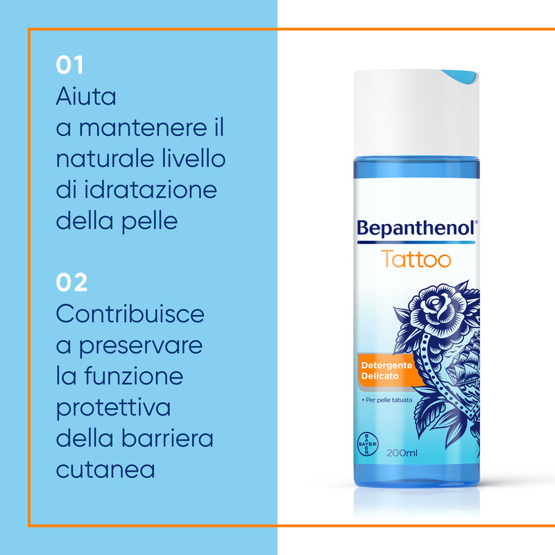 Bepanthenol Tattoo Detergente Delicato per Tatuaggio, con Pantenolo, Protegge, Idrata e Rigenera la Pelle con Tatuaggi, 200ml