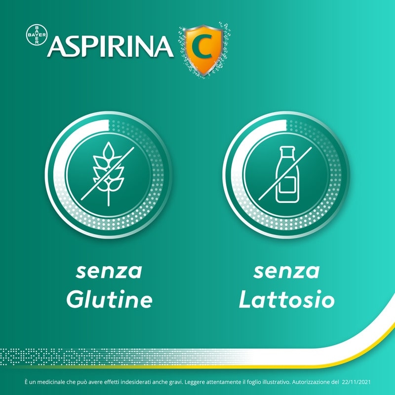 Aspirina C, contro sintomi di Raffreddore, Influenza e Febbre, 400 mg di Acido Acetilsalicilico + 240 mg di Vitamina C, antinfiammatorio e analgesico, Gusto Arancia, 10 Bustine