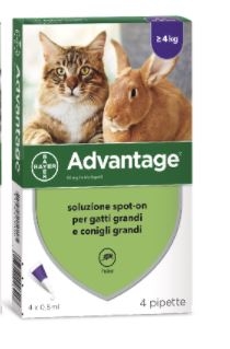 ADVANTAGE 4 pipette 0,8ML SPOT ON GATTI e CONIGLI superiori a 4 kg