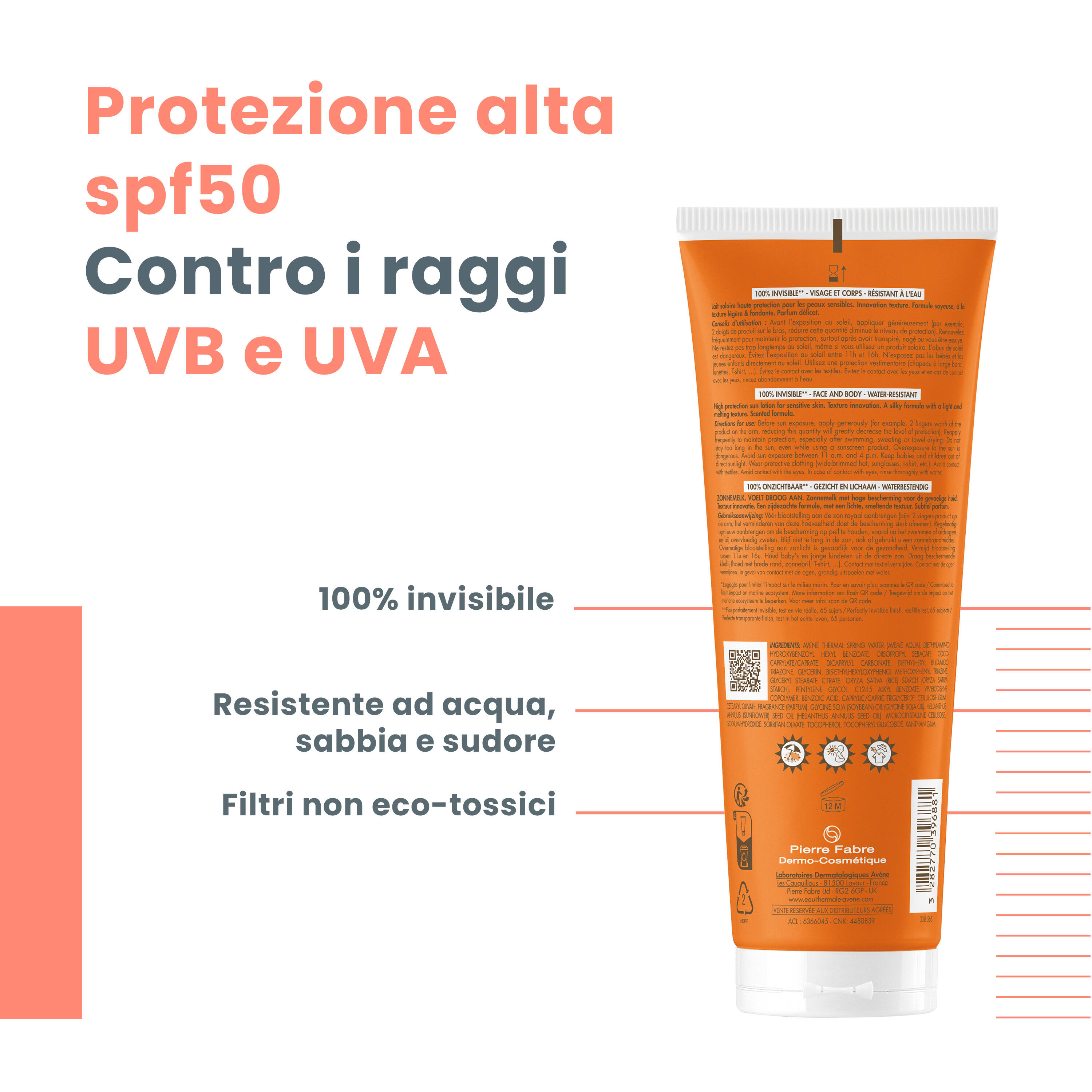 Avène Latte Solare SPF50 - Protezione Solare  Invisibile Alta 250 ml