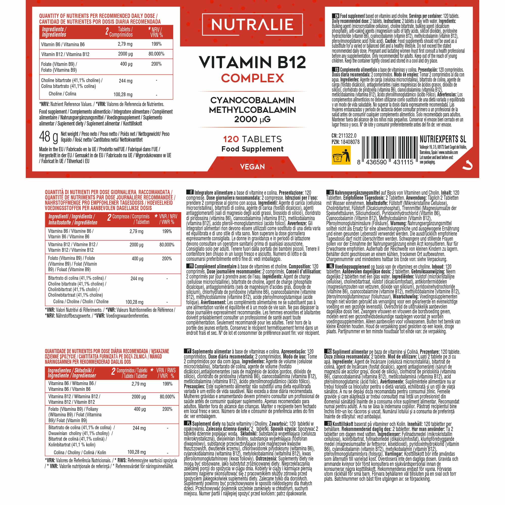 Nutralie Vitamina B12 Complex 120 Compresse - Integratore Di Vitamina B12