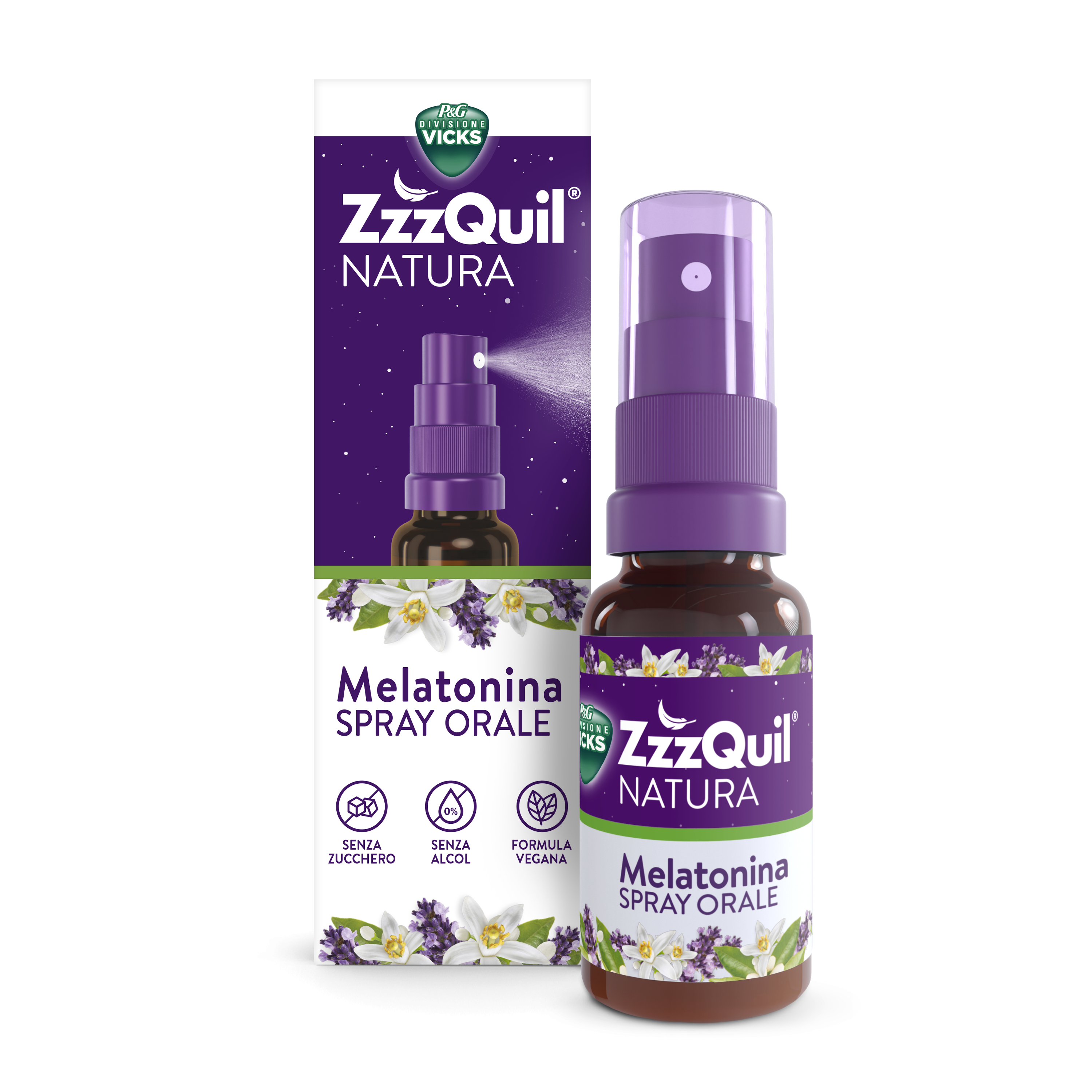 ZzzQuil Natura Melatonina Spray, integratore per il sonno, senza zucchero e formula vegana, 30 ml.