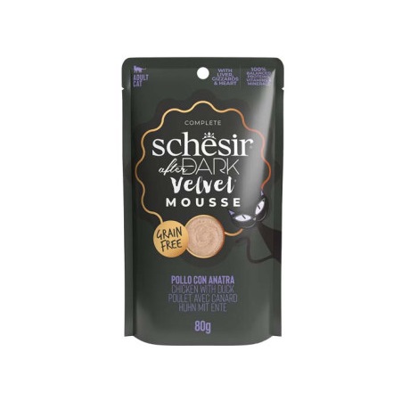 SCHESIR GATTO DARK VELVET MOUSSE GRAIN FREE ADULT POLLO ANATRA 80GR (bustina)