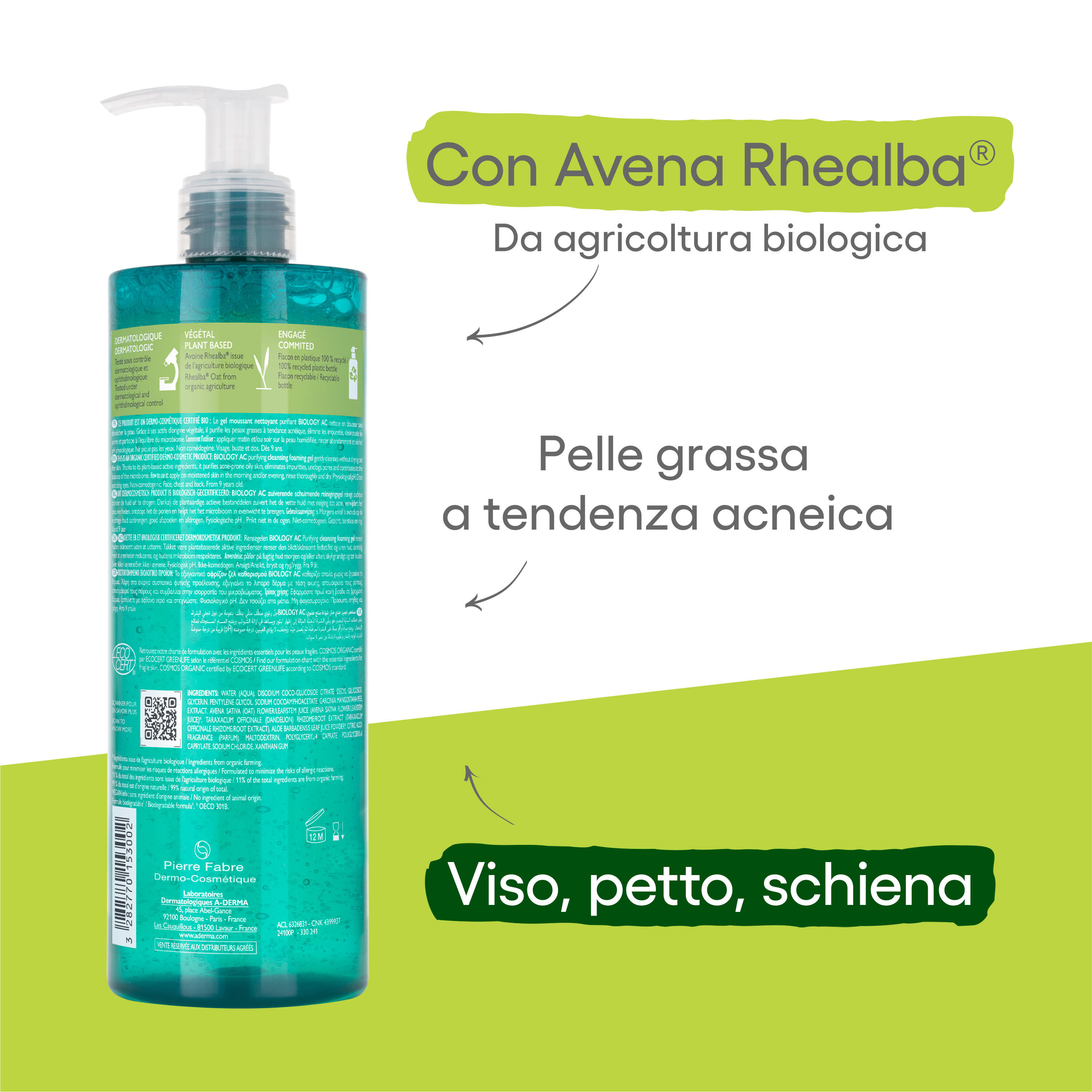 A-Derma - Biology AC Gel Detergente Per Pelle Grassa A Tendenza Acneica 400 ml