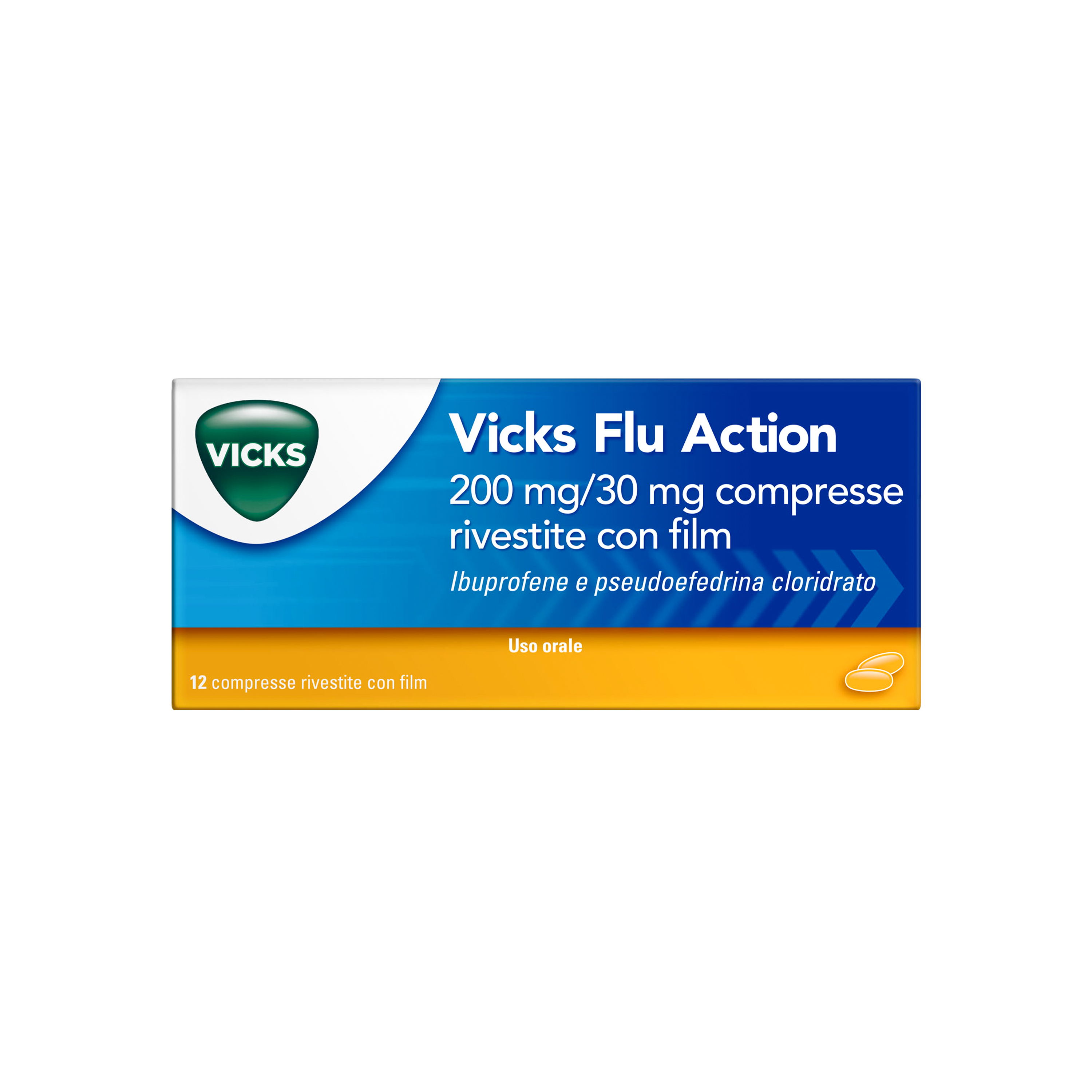 Vicks Flu Action 200 mg/ 30 mg Ibuprofene Pseudoefedrina 12 Compresse