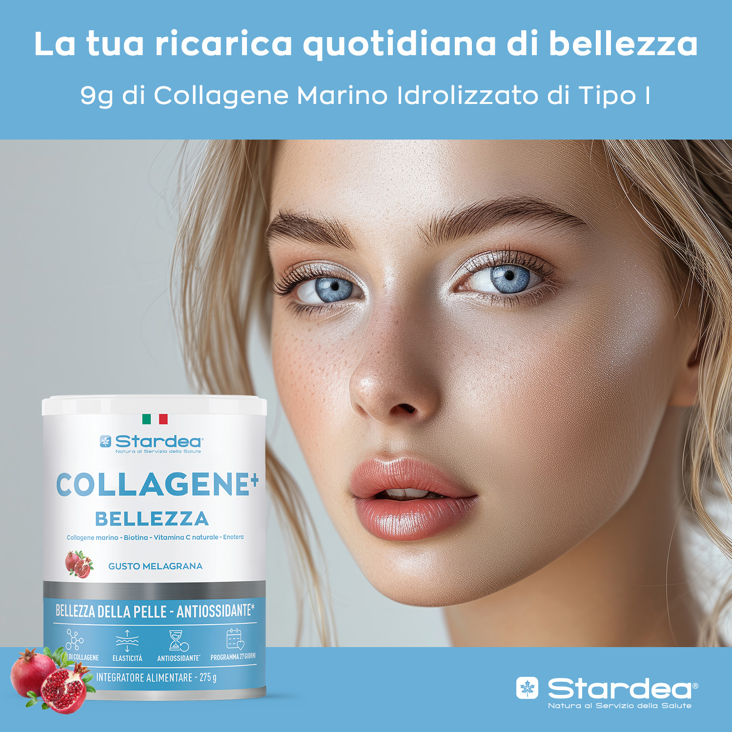 STARDEA COLLAGENE + BELLEZZA POLVERE - INTEGRATORE ALIMENTARE A BASE DI Collagene marino  e Acido ialuronico per la BELLEZZA DELLA PELLE - POLVERE 275 GR.