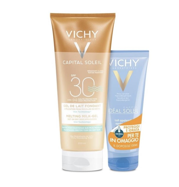Vichy Idéal Soleil Gel Latte Solare Ultra-fondente SPF 30 - Protezione Corpo - 200 ml + LATTE DOPOSOLE 100 ML OMAGGIO