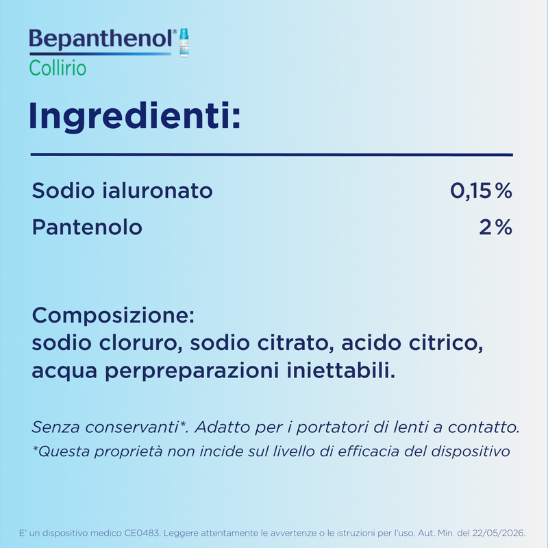 Bepanthenol Collirio 10 ml - Trattamento Idratante Per Occhi Secchi