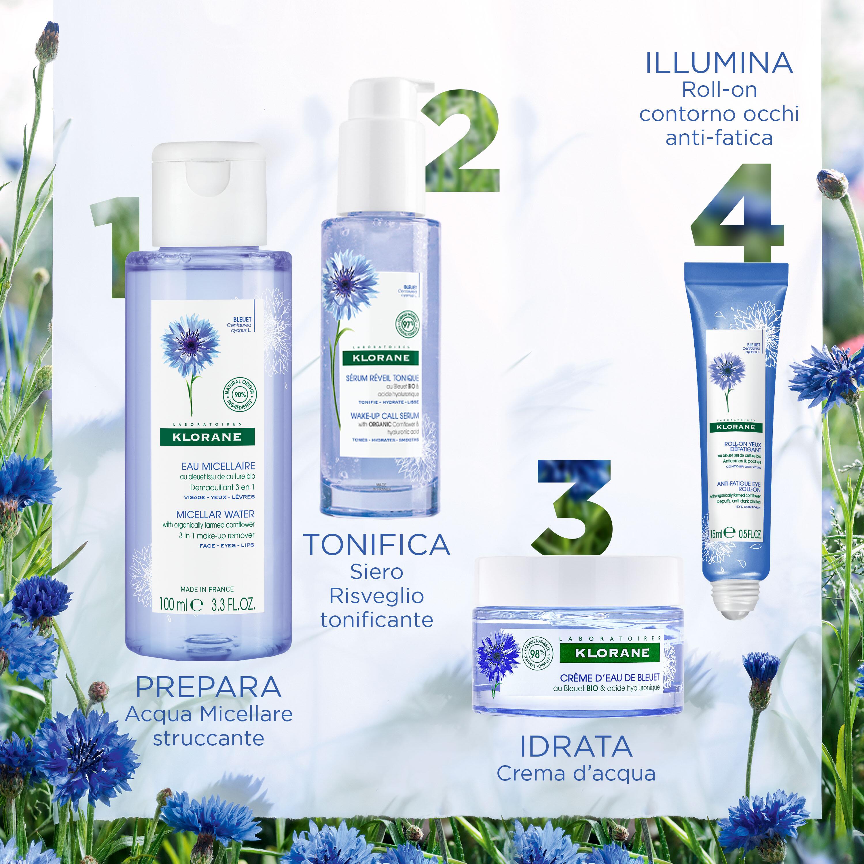 Klorane - Siero Risveglio Tonificante Al Fiordaliso Bio E Acido Ialuronico Per Viso, Collo E Occhi 50 ml