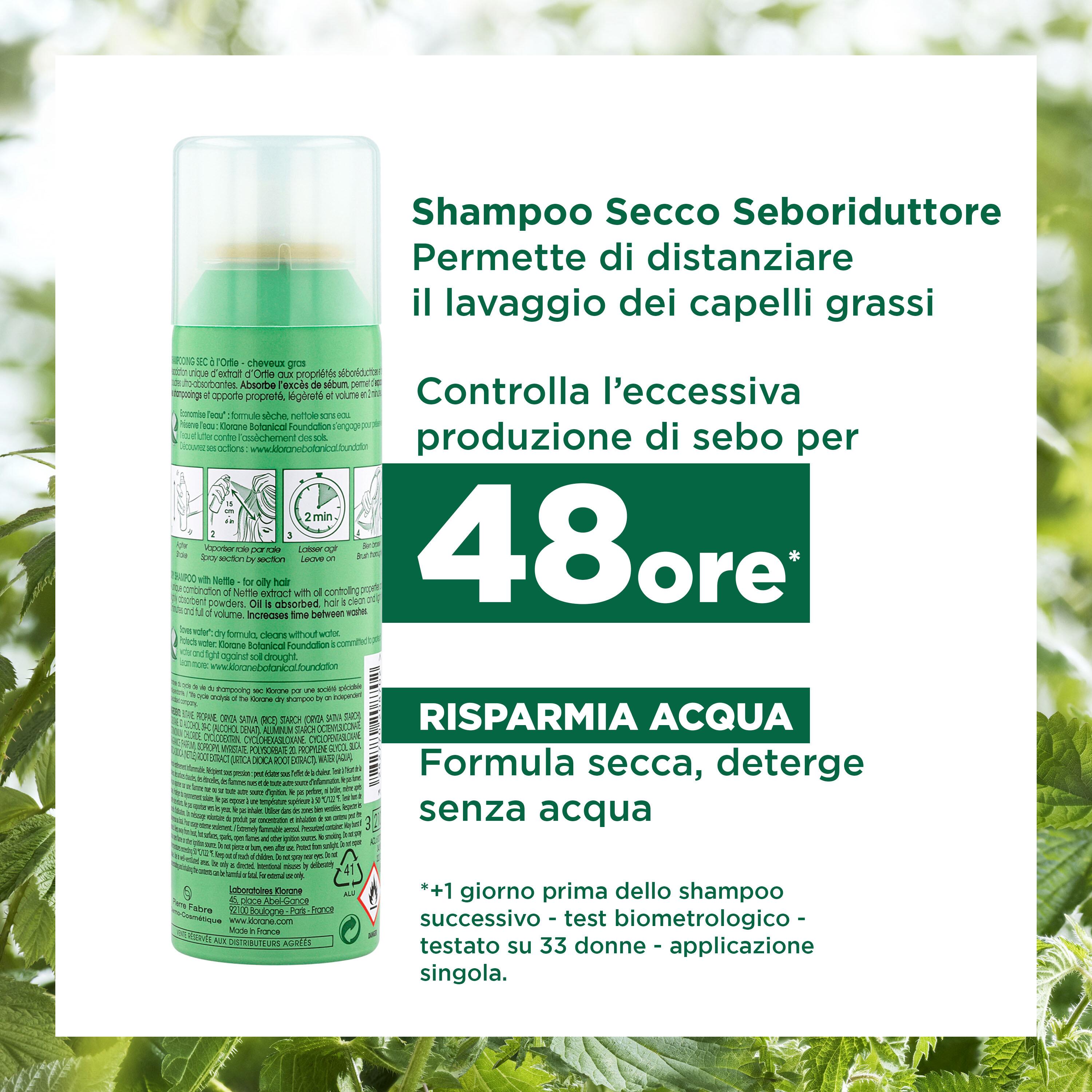 Klorane - Shampoo Secco Seboriduttore All'Ortica Per Capelli Grassi 150 ml