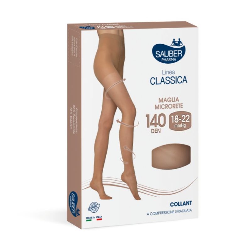Sauber Pharma - Linea Classica - Collant Maglia Microrete 140 Den (18-22 mmHg) - Taglia 2 Nero