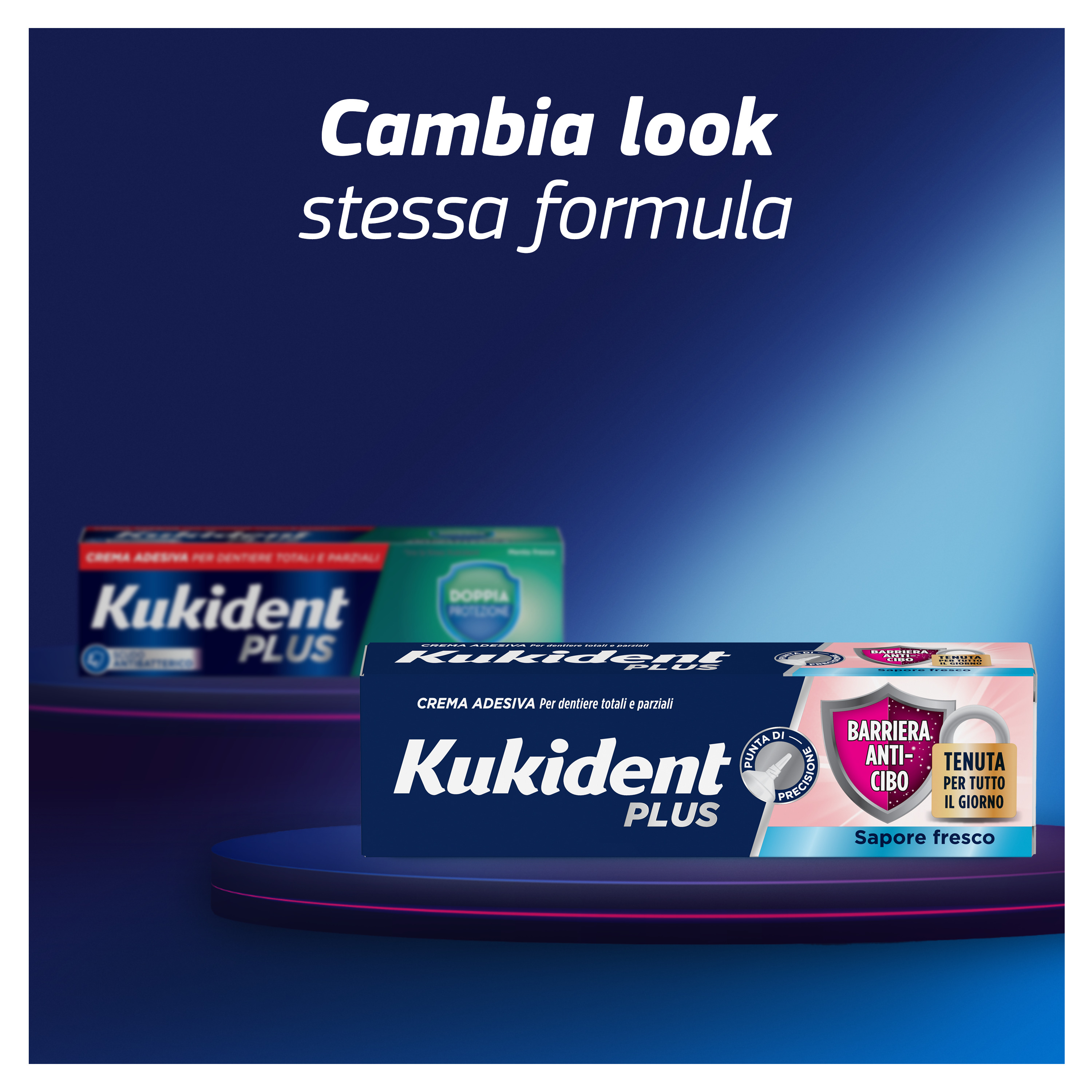 Kukident Plus Barriera Anti-cibo. Crema Adesiva Per Dentiere Totali e Parziali. Sapore Fresco 40g