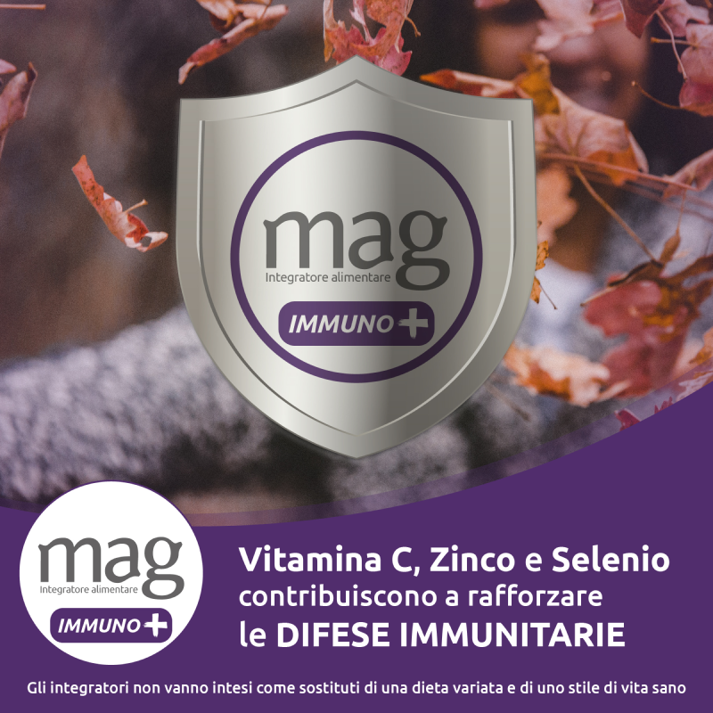 Mag Immuno+ Difese Immunitarie , Integratore Alimentare con Vitamine e Minerali per Supportare le Difese Immunitarie, con Magnesio Contro Stanchezza e Affaticamento