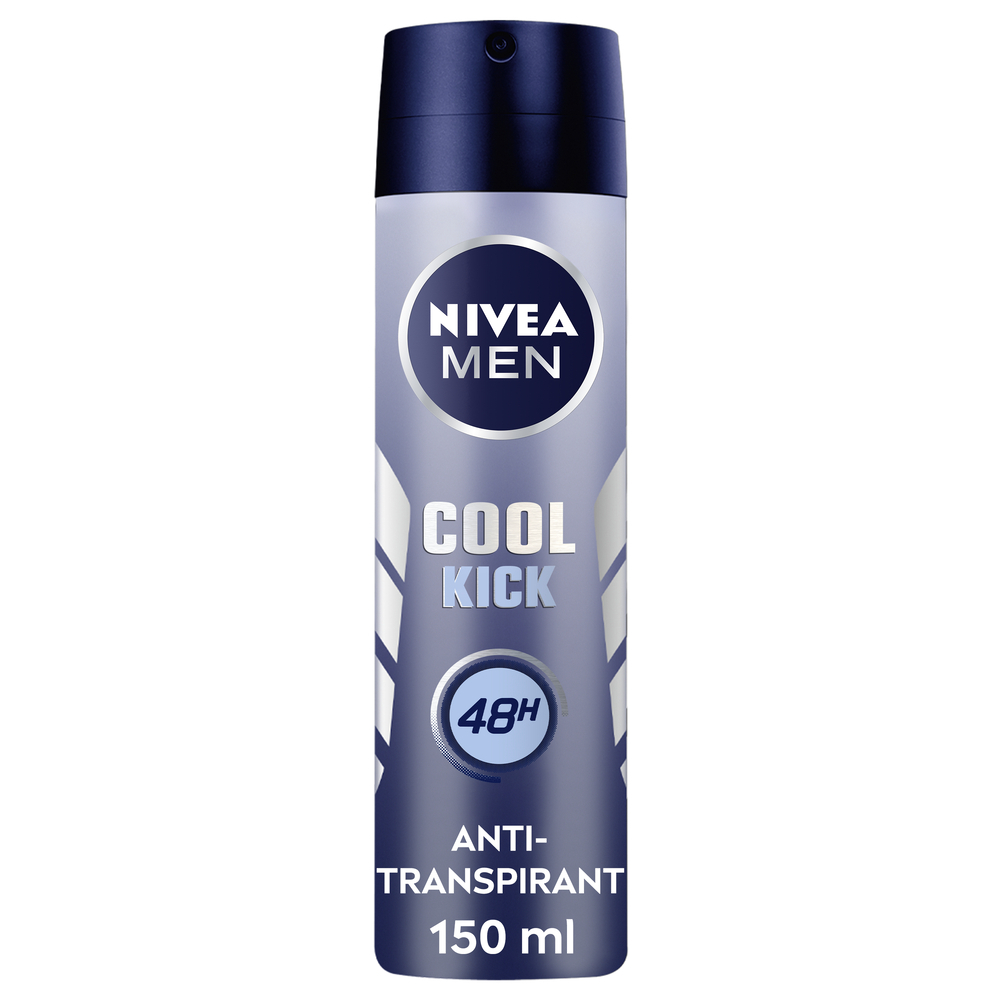 Nivea Men Cool Kick Spray 150 ml, Deodorante uomo antitraspirante per 48 ore di intensa freschezza