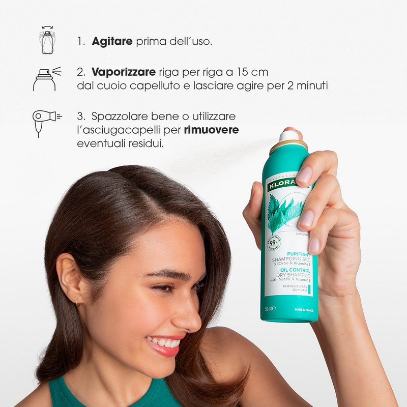 Klorane  Shampoo secco all'Ortica & Vitamina E, capelli grassi, purificante, 150ml 