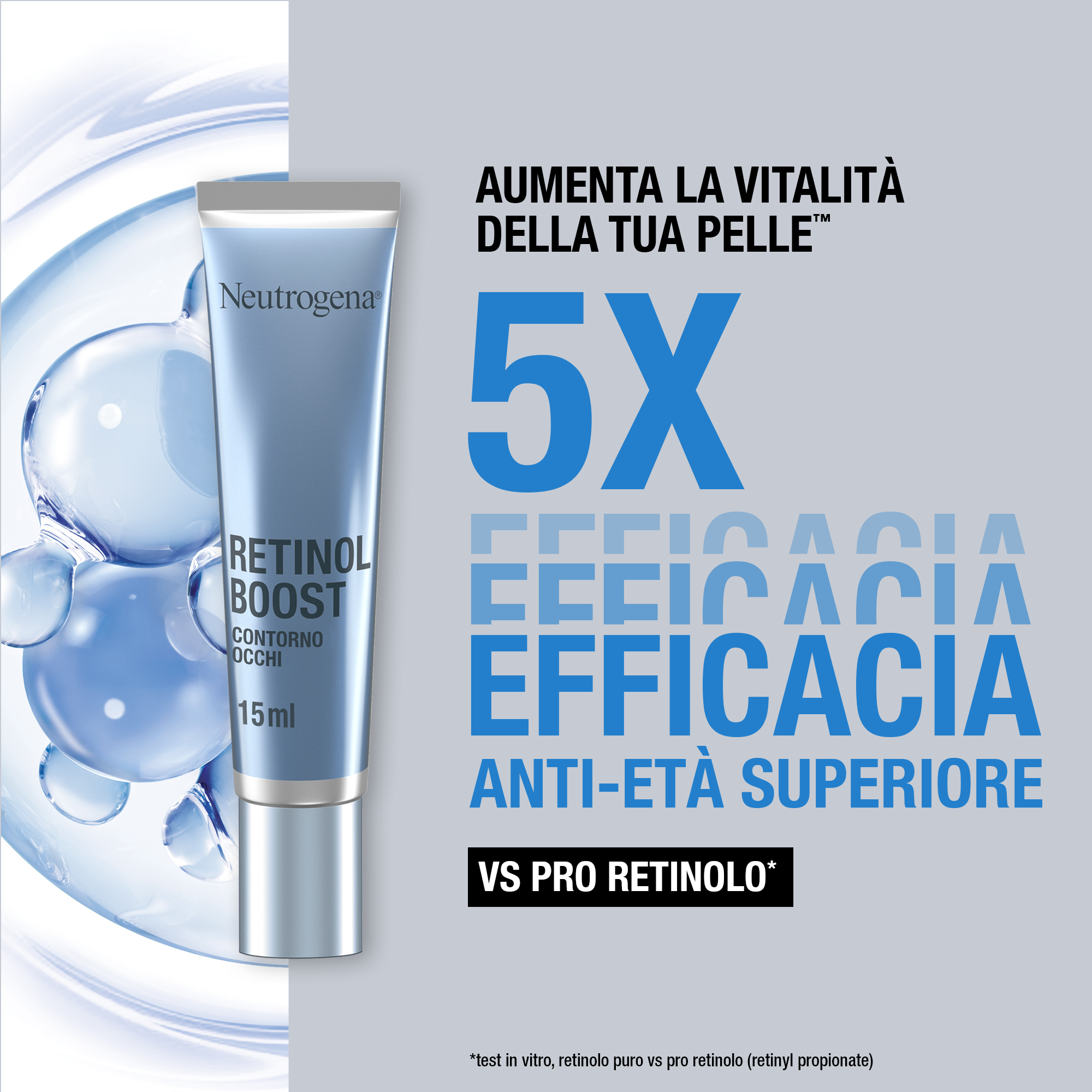 Neutrogena Retinol Boost Crema Contorno Occhi 15 ml, Con Retinolo Puro e Acido Ialuronico antirughe