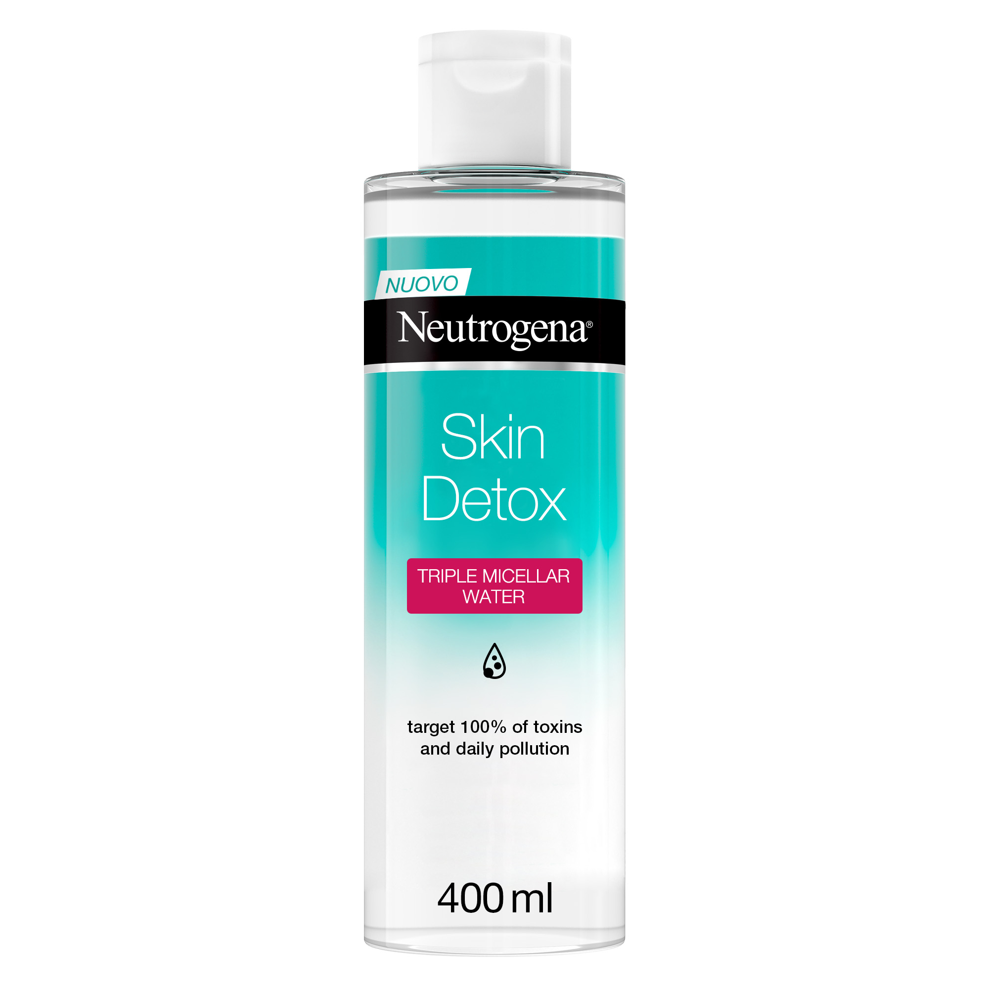 Neutrogena, Acqua Micellare Tripla Azione, Skin Detox, contro Inquinamento Quotidiano, Senza Alcol e Profumo, Senza Risciacquo, 400ml 