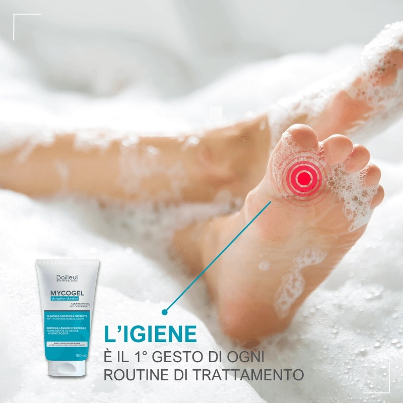 Mycogel Detergente Schiumogeno per l'igiene che deterge, lenisce e protegge la pelle sensibile soggetta a micosi - 150 ml