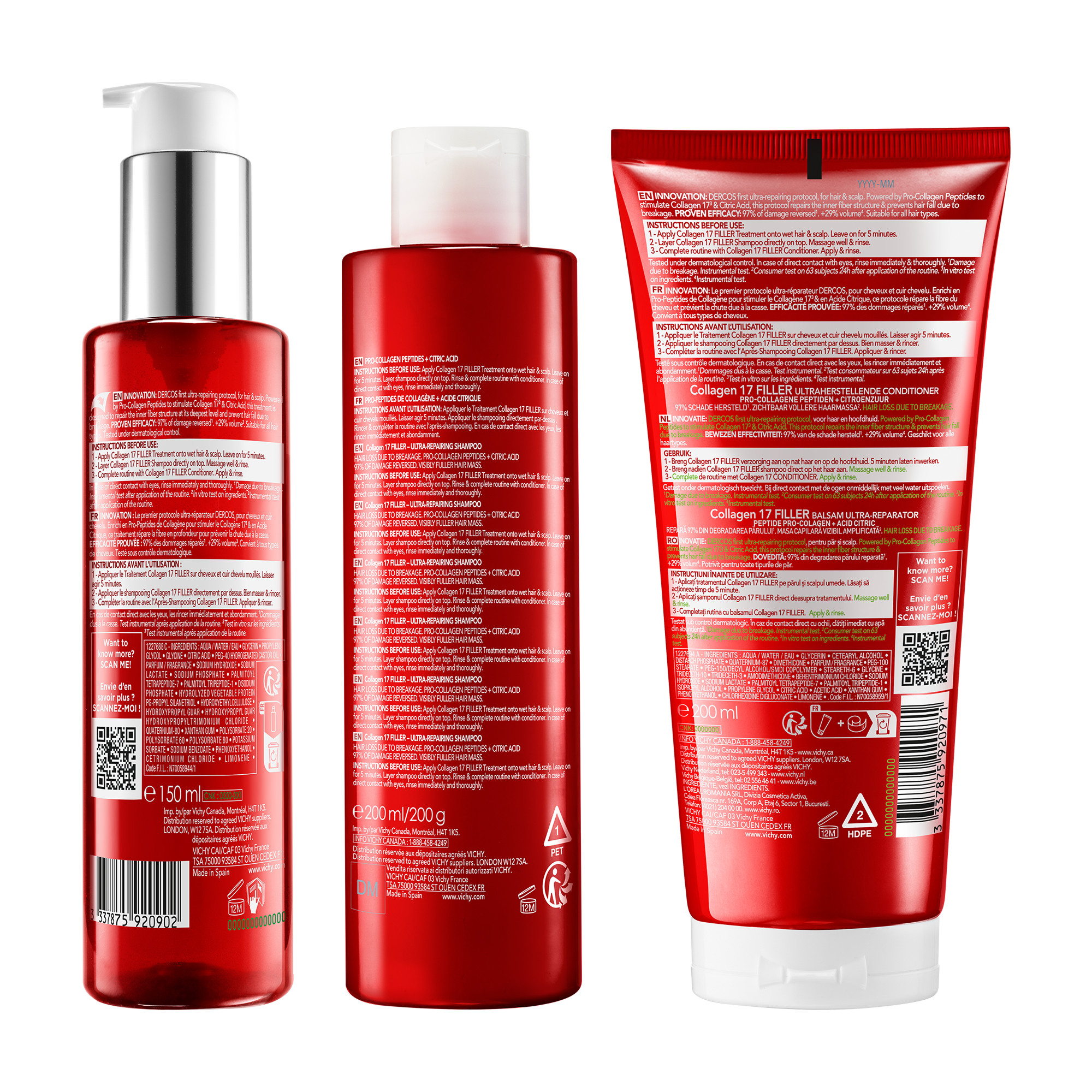 Vichy Dercos Collagen Filler 17 - Trattamento Pre-Shampoo Ultra-Riparatore 150 ml