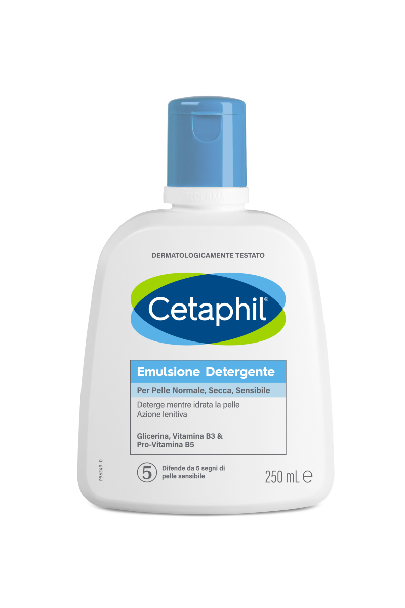 Cetaphil Emulsione Detergente Viso e Corpo, per Pelle Normale, Sensibile, Secca e Intollerante, Senza Profumo, Formato 250 ml