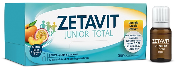 Zetavit Juniot Total 12 Flaconcini Gusto Pesca & Passion Fruit - Integratore Per La Concentrazione