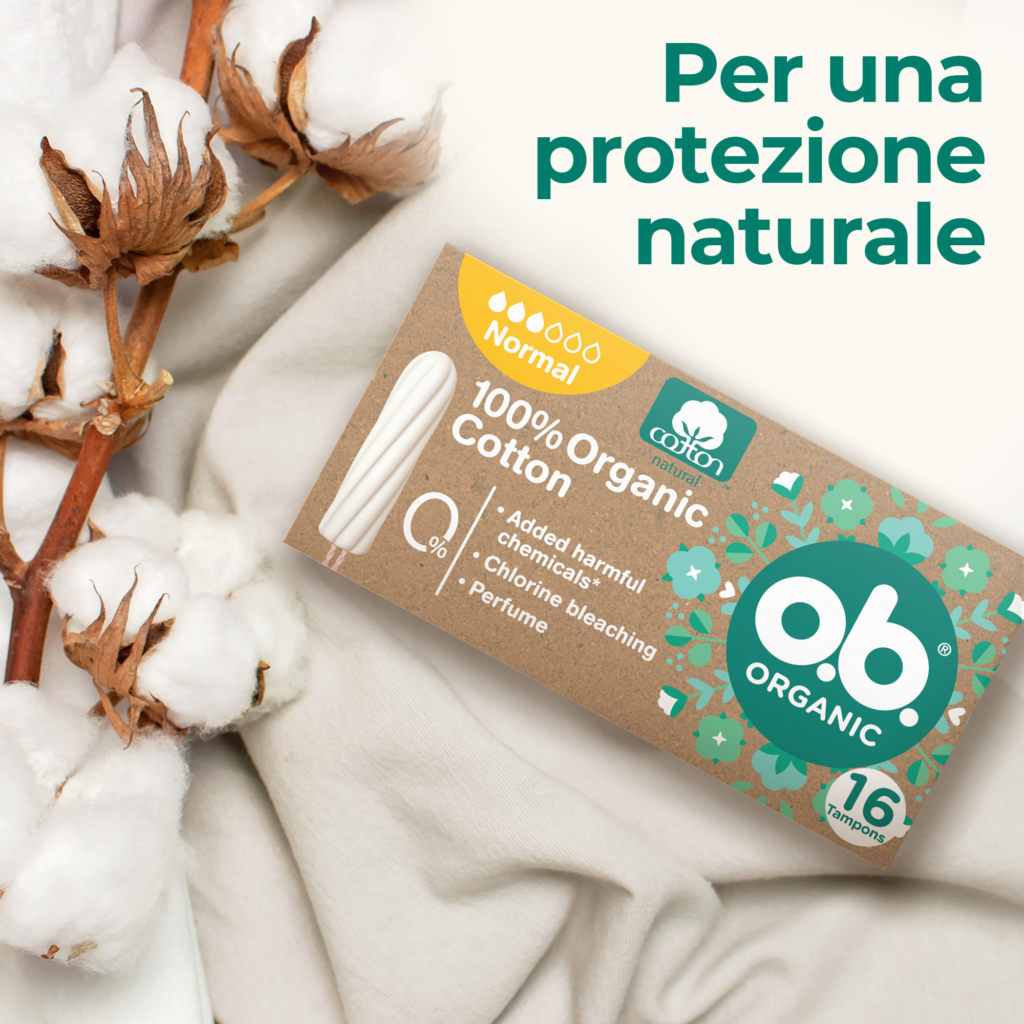 o.b. Assorbenti Interni Organic Normal 100% Cottone Biologico per flusso normale 16 tamponi