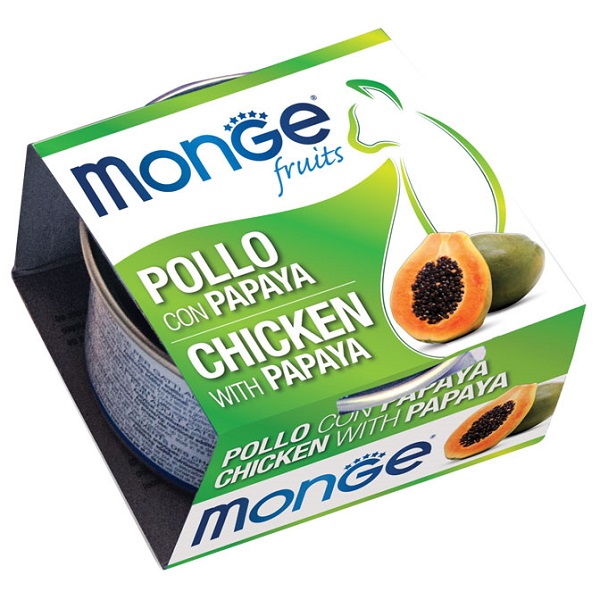 MONGE FRUITS POLLO C/PAPAYA80G